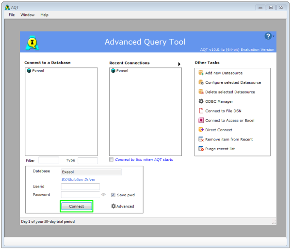 Connect AQT to Exasol